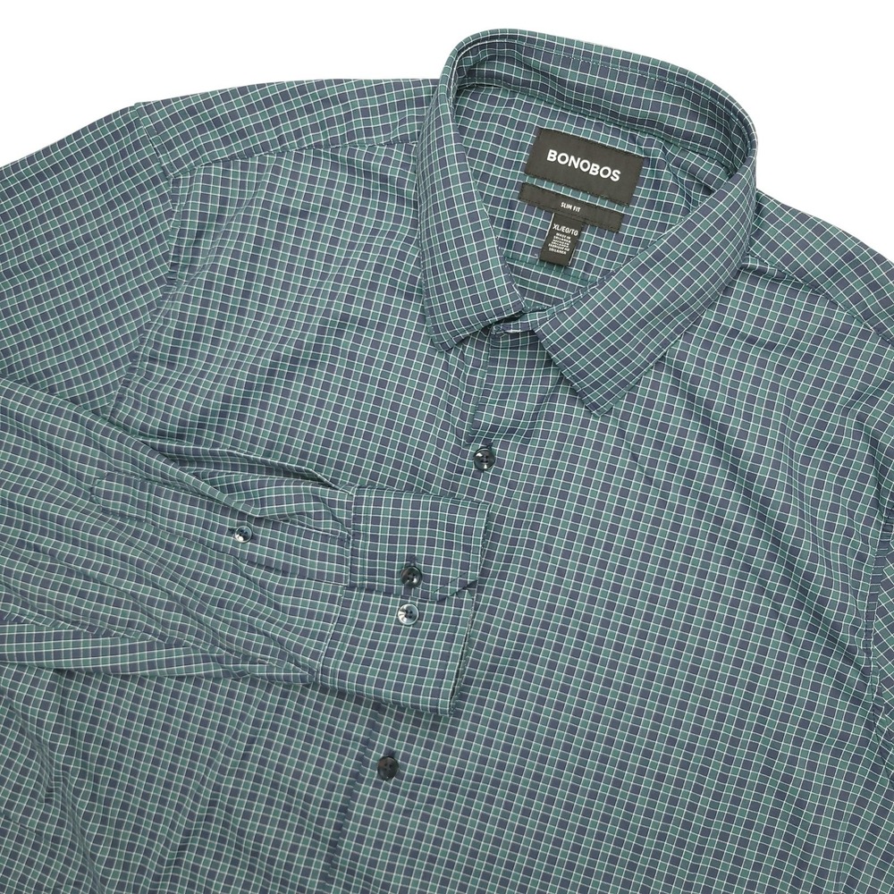 Bonobos Shirt Mens XL Blue Check Long Sleeve Button Up Slim Fit Stretch Casual
